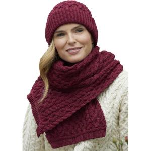 Aran Crafts Irish Soft Cable Knitted Trellis Pattern Scarf (100% Merino Wool)(Fushia)