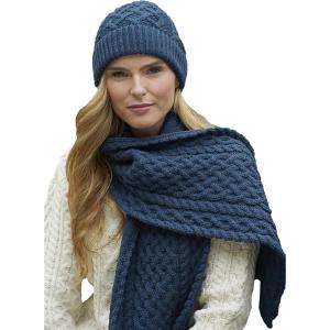 Aran Crafts Irish Soft Cable Knitted Trellis Pattern Scarf (100% Merino Wool)(Mallard Blue)