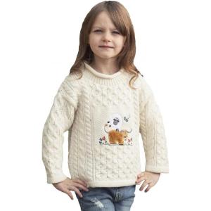 Aran Crafts Kid’s Soft Animal Design Sweater, 100% Super Soft Merino Wool, Fisherman Sweater-Style Knit, Made in Ireland