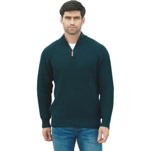 Aran Crafts Men’s Half Zip Rib Sweater, 100% Wool, Made in Ireland(Blackwatch)
