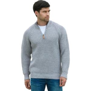 Aran Crafts Men’s Half Zip Rib Sweater, 100% Wool, Made in Ireland(Grey)
