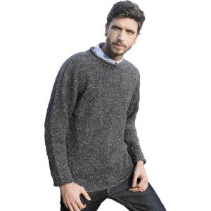Aran Crafts Men’s Irish Cable Knitted Curl Neck Sweater (100% Donegal Wool)(Charcoal)