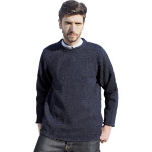 Aran Crafts Men’s Irish Cable Knitted Curl Neck Sweater (100% Donegal Wool)(Navy)