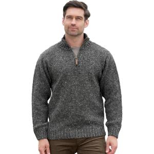 Aran Crafts Men’s Irish Cable Knitted Half Zip Sweater (100% Donegal Wool)(Charcoal)