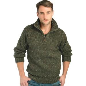 Aran Crafts Men’s Irish Cable Knitted Half Zip Sweater (100% Donegal Wool)(Forest Green)
