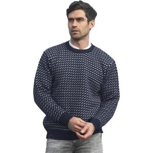 Aran Crafts Mens Norwegian Sweater, 100% Wool, Made in Ireland(Navy/White)