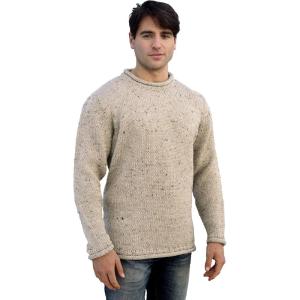 Aran Crafts Mens Plain Curl Neck Long Sleeve Sweater (100% Wool)(Skiddaw)