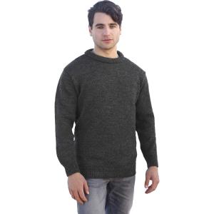 Aran Crafts Plain Crew Neck Sweater (100% Wool)(Charcoal)