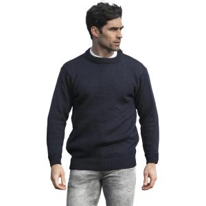 Aran Crafts Plain Crew Neck Sweater (100% Wool)(Navy)