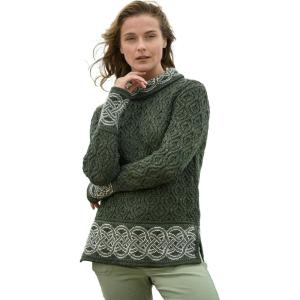 Aran Crafts Ranelagh Jacquard Sweater 100% Merino Wool, Made in Ireland(Army Green)