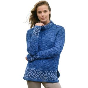Aran Crafts Ranelagh Jacquard Sweater 100% Merino Wool, Made in Ireland(Blue Marl)