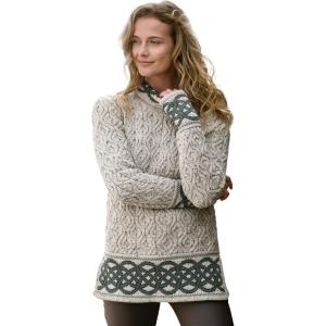 Aran Crafts Ranelagh Jacquard Sweater 100% Merino Wool, Made in Ireland(Oatmeal)