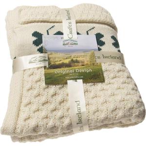 Aran Crafts Shamrock Couch 100% Merino Wool Throw Blanket 50″x60″ (SHAM-THR-NAT)