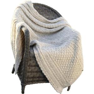 Aran Crafts Traditional Honeycomb Throw Blanket 50″x60″ (100% Pure New Wool)