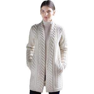 Aran Crafts Women’s Edge to Edge Cardigan Coat (100% Super Soft Merino Wool)(Natural)