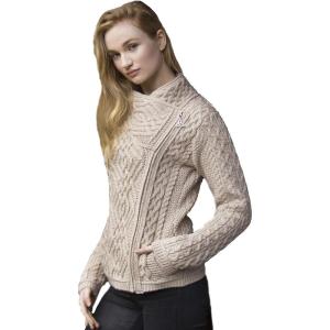 Aran Crafts Women’s Irish Cable Knitted Wool Side Zip Cardigan (100% Merino Wool)(Parsnip)