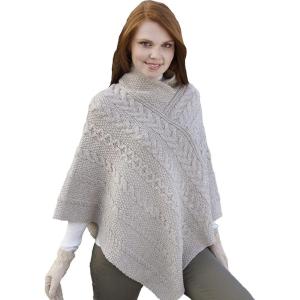 Aran Crafts Women’s Irish Soft Cable Knitted Poncho Cape (100% Merino Wool)(Parsnip)