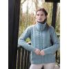 Aran Crafts Irish Women’s Double Collar Zip Cardigan (100% Merino Wool)(Mermaid)