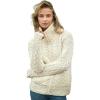 Aran Crafts Irish Women’s Double Collar Zip Cardigan (100% Merino Wool)(Natural)