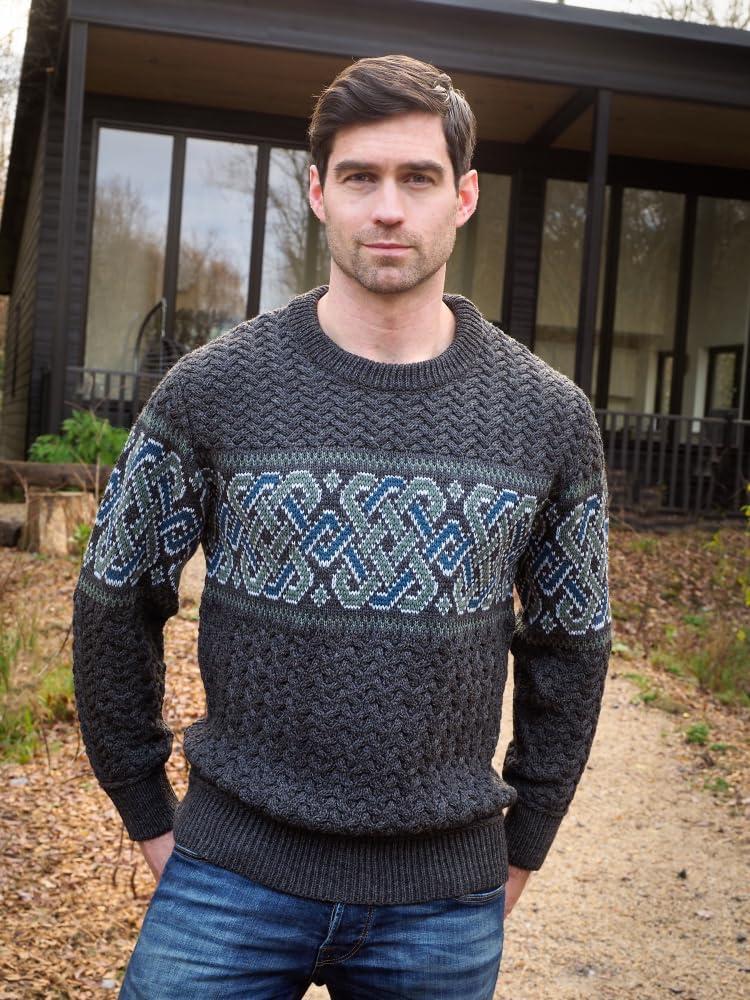 image:imageAran Crafts Unisex Jacquard Sweater 100 Merino Wool Made in IrelandCharcoal