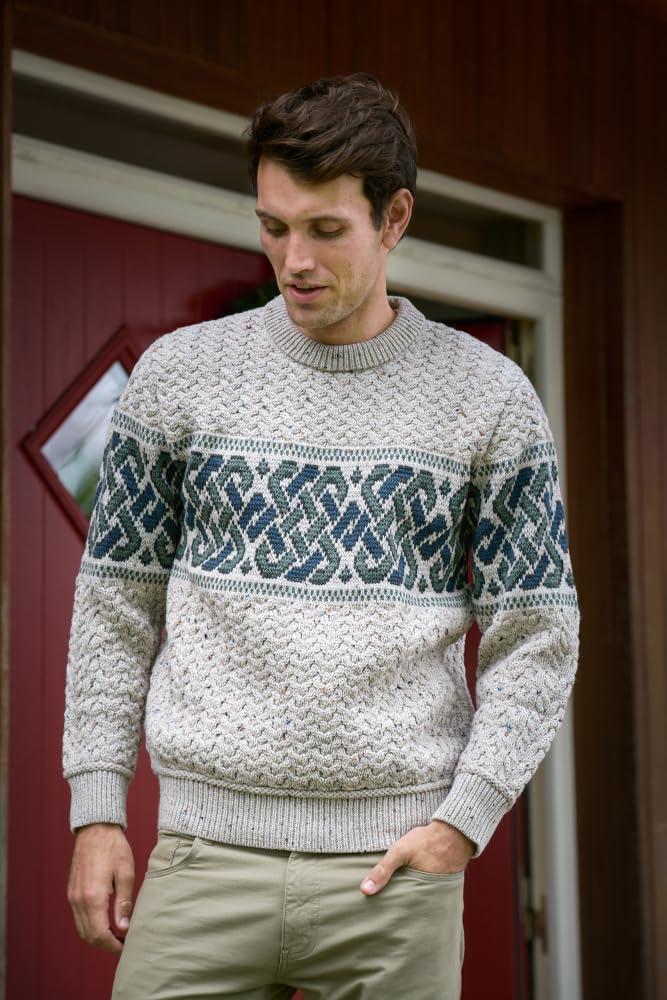 image:imageAran Crafts Unisex Jacquard Sweater 100 Merino Wool Made in IrelandOatmeal