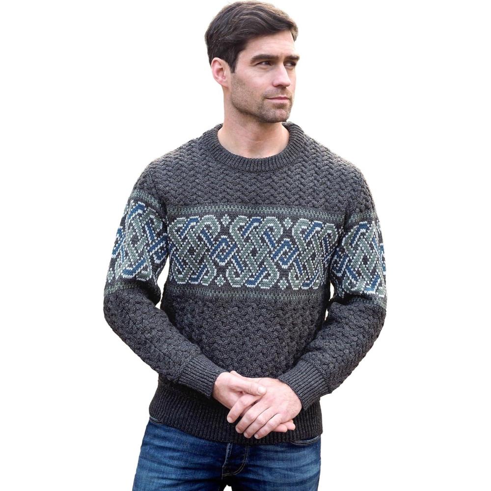 image:imageAran Crafts Unisex Jacquard Sweater 100 Merino Wool Made in IrelandCharcoal