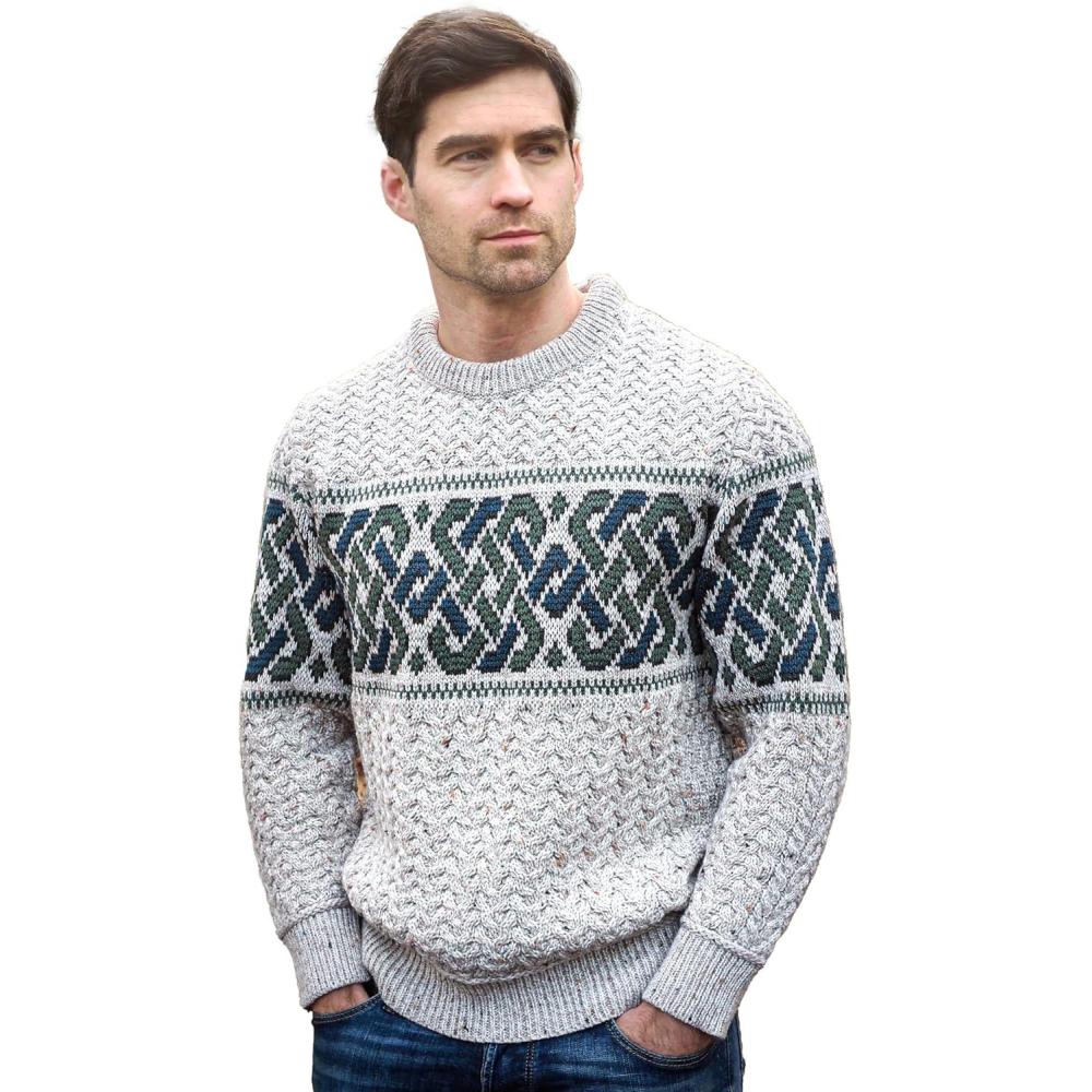 image:imageAran Crafts Unisex Jacquard Sweater 100 Merino Wool Made in IrelandOatmeal