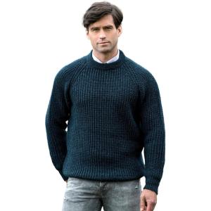 Aran Crafts Men’s Fisherman Irish Rib Crew Neck Wool Sweater (100% Pure Wool)(Blackwatch)