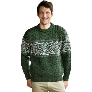 Aran Crafts Unisex Jacquard Sweater 100% Merino Wool, Made in Ireland(Army Green)