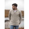 Aran Crafts Men’s Soft Irish Cable Knit Shawl Collar Sweater (100% Merino Wool)(Oatmeal)