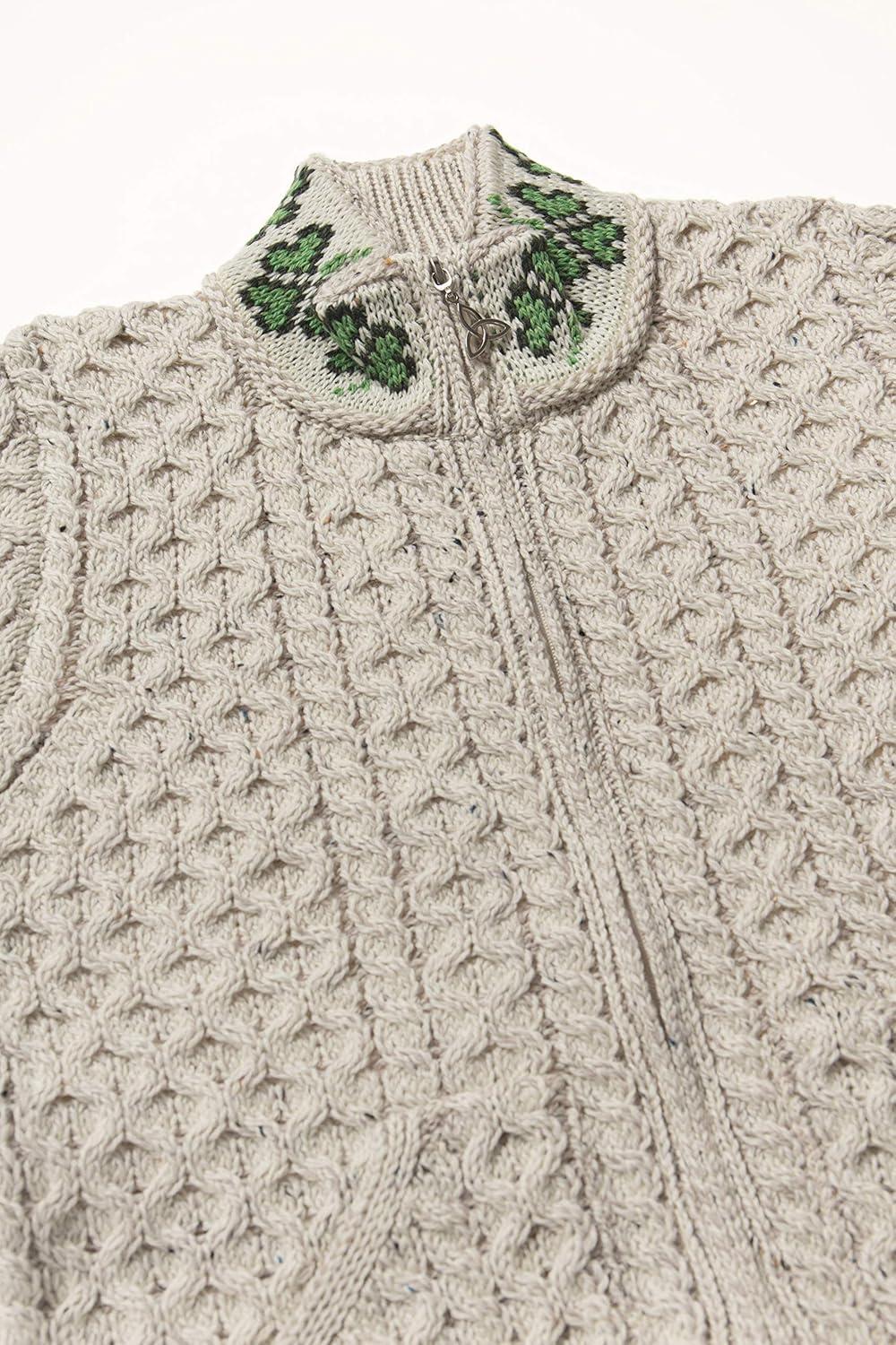 image:imageAran Crafts Womens Cable Knit Soft Shamrock Zip Cardigan 100 Merino WoolNatural