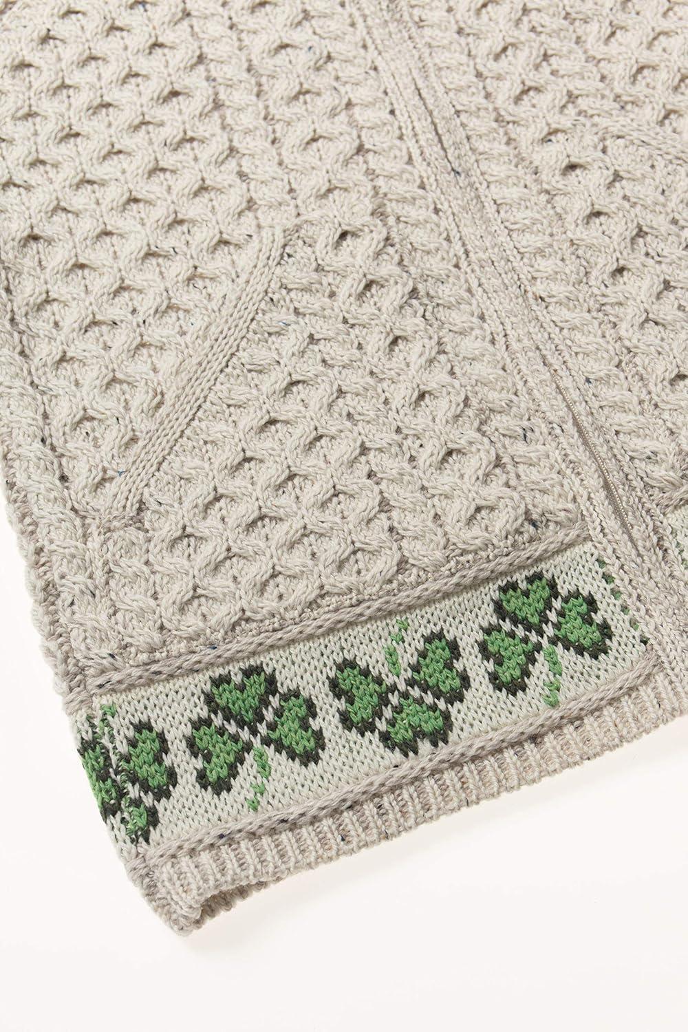 image:imageAran Crafts Womens Cable Knit Soft Shamrock Zip Cardigan 100 Merino WoolNatural